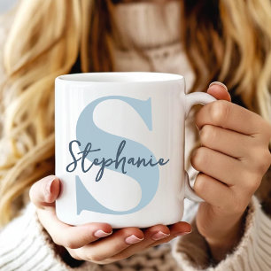 Bruidsmeisje Moderne Stofblauwe Monogram Eerste Koffiemok