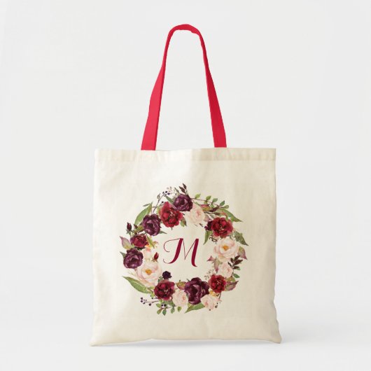Bruidsmeisje monogram en bloemenkrans tote bag (Voorkant)