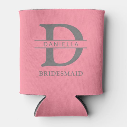 bruidsmeisje monogram initiaal & naam zalm roze blikjeskoeler (Voorkant)