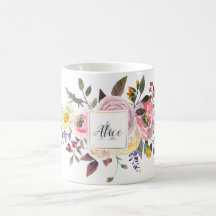 Bruidsmeisje Monogram Waterverf Bloemen Pastel Roo