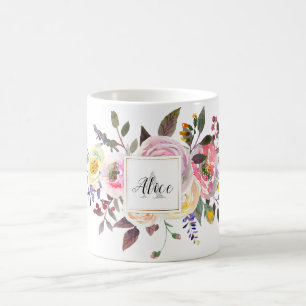 Bruidsmeisje Monogram Waterverf Bloemen Pastel Roo Koffiemok