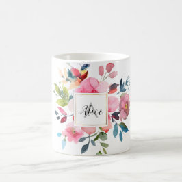 Bruidsmeisje Monogram Waterverf Spring Flowers Koffiemok