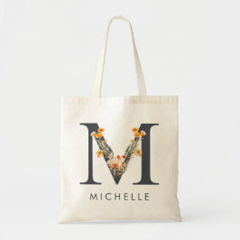 Bruidsmeisje Monogram Wilde Bloem M Tote Bag