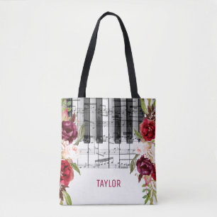 bruidsmeisje muziek marsala bloemendecor tote bag