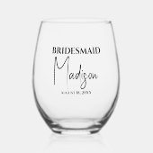 bruidsmeisje Naam Datum Aangepast Wijnglas Zonder Voet (Voorkant)