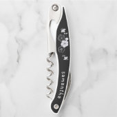 Bruidsmeisje Naam Datum Artsy Bloemen Zwart Kurkentrekker (Voorkant)