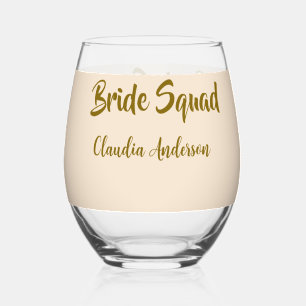 Bruidsmeisje naam gouden oranje bruiloft wijnglas zonder voet
