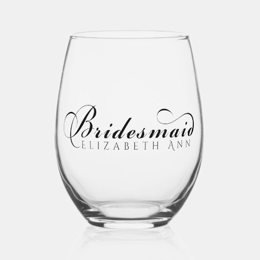 Bruidsmeisje Naam Modern Elegant Script Wijnglas Zonder Voet (Voorkant)