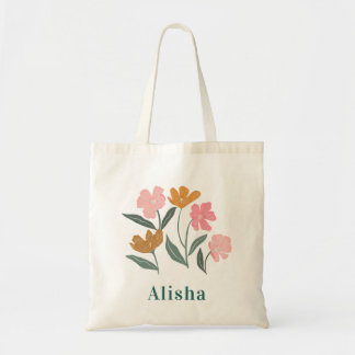 Bruidsmeisje Naam Roze Bloem Illustratief Botanisc Tote Bag