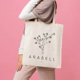 Bruidsmeisje naam rustieke wilde bloem tote bag