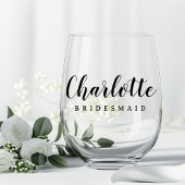 bruidsmeisje naam schattig script wijnglas zonder voet