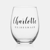 bruidsmeisje naam schattig script wijnglas zonder voet (Voorkant)