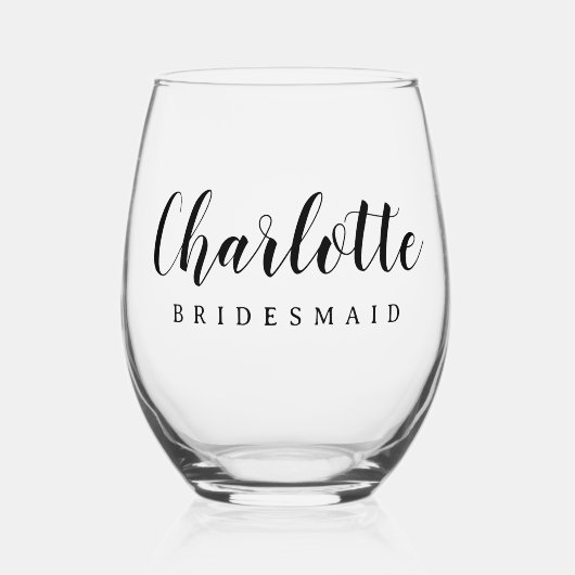 bruidsmeisje naam schattig script wijnglas zonder voet (Voorkant)