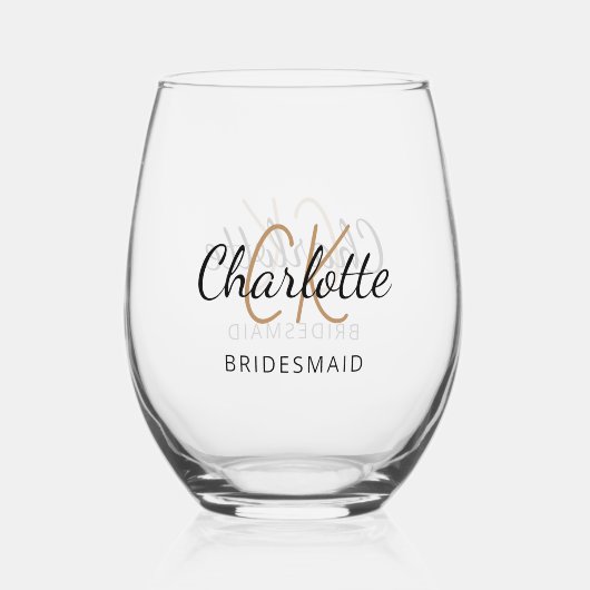 Bruidsmeisje naam script minimalist wijnglas zonder voet (Achterkant)