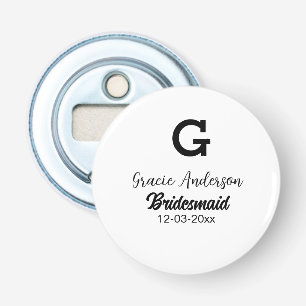 Bruidsmeisje naam toevoegen monogram eenvoudig min button flesopener
