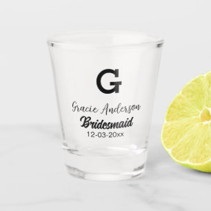 Bruidsmeisje naam toevoegen monogram eenvoudig min shot glas