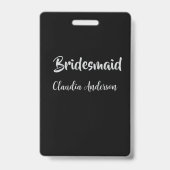 Bruidsmeisje naam zilver zwart bruiloft badge (Achterkant)