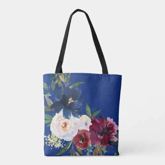 Bruidsmeisje Navy Burgundy Bloemenkrans Tote Tas (Achterkant)