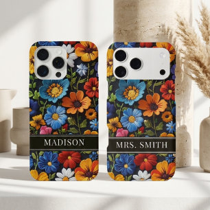 Bruidsmeisje Nep-Borduurwerk Bloem Bruidsnaam iPhone 15 Pro Max Case