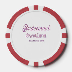 bruidsmeisje paars roze naam datum bruidskamerheer poker chips