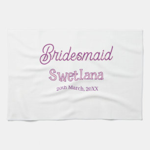 bruidsmeisje paars roze naam datum bruidskamerheer theedoek