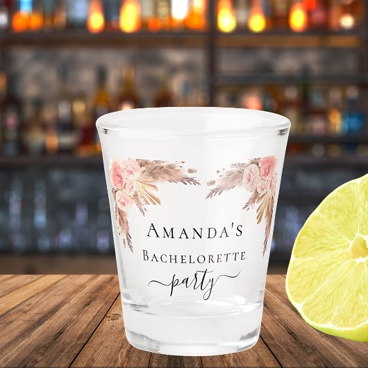 Bruidsmeisje pampas gras roze bloemen shot glas