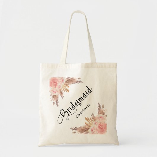 Bruidsmeisje Pampas gras roze goud bloemige trouw Tote Bag (Voorkant)