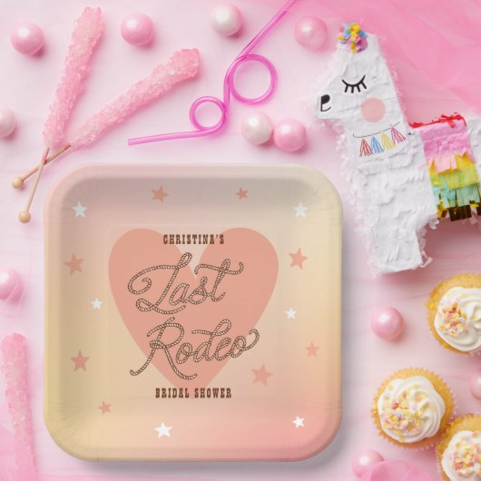 Bruidsmeisje Peach Bruiloft Cowgirl Laatste Rodeo Papieren Bordje (Feest)