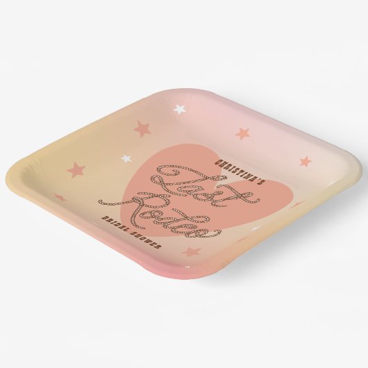 Bruidsmeisje Peach Bruiloft Cowgirl Laatste Rodeo Papieren Bordje (Gebogen)