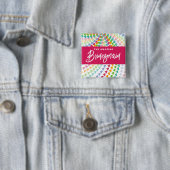 BRUIDSMEISJE Regenboog Harten Sprinkles Chique Bru Vierkante Button 5,1 Cm (In situ)