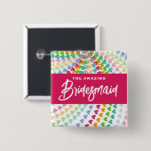 BRUIDSMEISJE Regenboog Harten Sprinkles Chique Bru Vierkante Button 5,1 Cm (Voorkant /achterkant)
