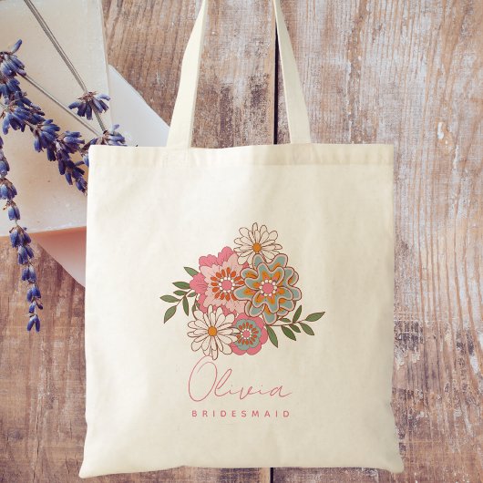 Bruidsmeisje Retro Bloemen Modern Minimalistisch S Tote Bag