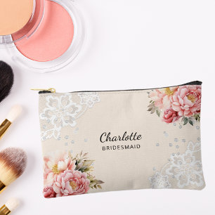 Bruidsmeisje roze bloemen kant perzik beige etui