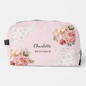Bruidsmeisje roze bloemen kant toilettasje (Voorkant)