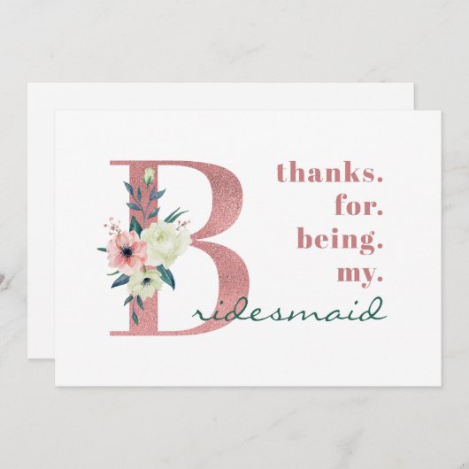 bruidsmeisje roze bloemige brief bruiloft bedankkaart (Voorkant / Achterkant)