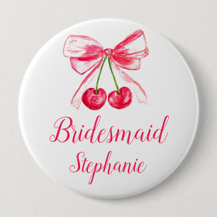 Bruidsmeisje Roze Bow Coquette Naam Huwelijk Butto Ronde Button 4,0 Cm