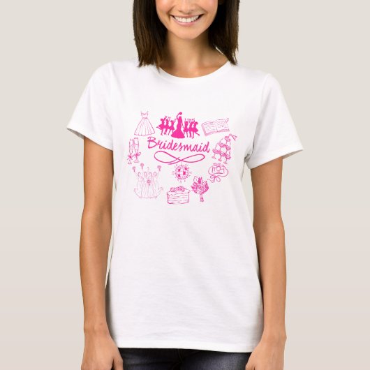 Bruidsmeisje Roze Doodle Schets Bruiloft Afbeeldin T-shirt (Voorkant)