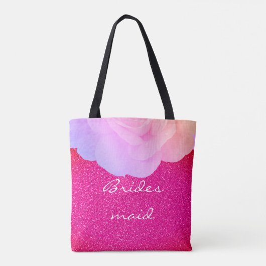 Bruidsmeisje Roze Glitterij Roos Gouden Bloemen Br Tote Bag (Achterkant)