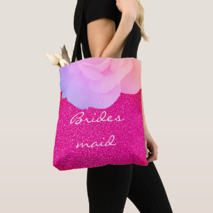 Bruidsmeisje Roze Glitterij Roos Gouden Bloemen Br Tote Bag