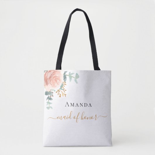 Bruidsmeisje roze goud bloemig eucalyptus groen tote bag (Voorkant)