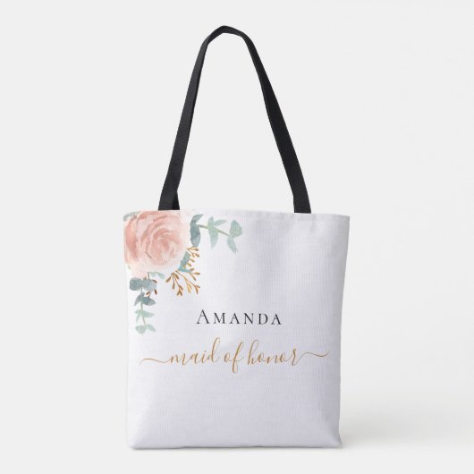 Bruidsmeisje roze goud bloemige eucalyptus groen tote bag (Achterkant)