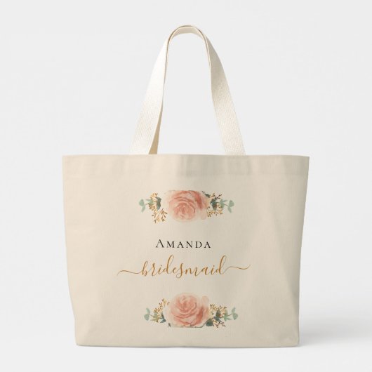 Bruidsmeisje roze goud blozen bloemige eucalyptus grote tote bag (Achterkant)