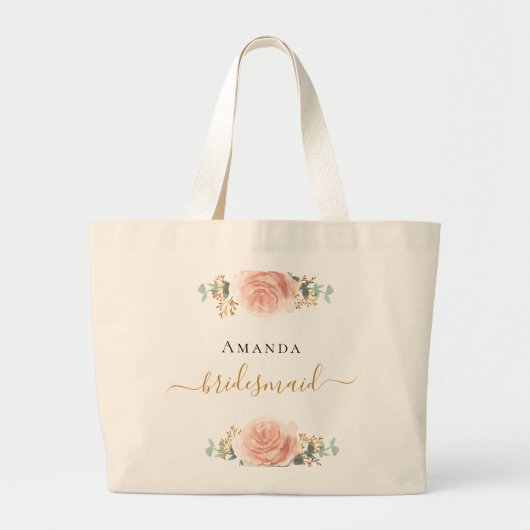 Bruidsmeisje roze goud blozen bloemige eucalyptus grote tote bag (Voorkant)