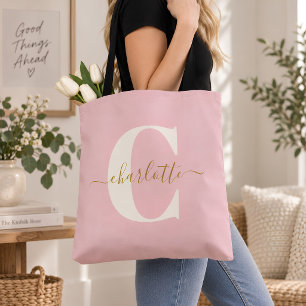 Bruidsmeisje Roze Goud Monogram Eerste Naam Tote Bag
