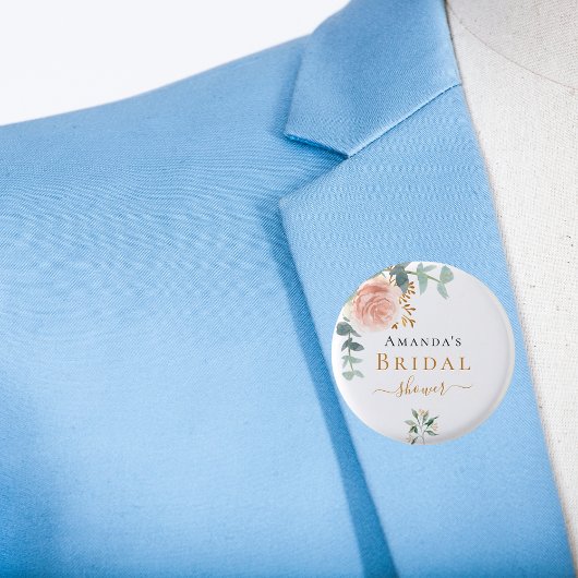 Bruidsmeisje roze gouden bloemige eucalyptus elega ronde button 3,2 cm