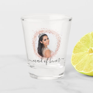 Bruidsmeisje roze gouden foto glitters naam script shot glas