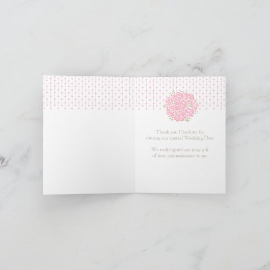 Bruidsmeisje roze jurk dank je kaart (Binnen)