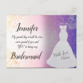 Bruidsmeisje  Roze met Trouwjurk Briefkaart (Voorkant)