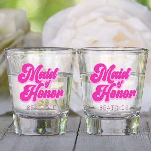 Bruidsmeisje Roze Retro Aangepaste Naam Shot Glas
