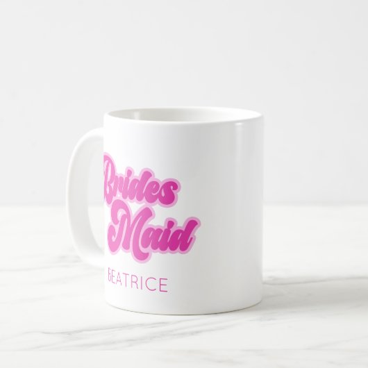 Bruidsmeisje Roze Retro Bubbelgom Naam op maat Koffiemok (Voorkant links)